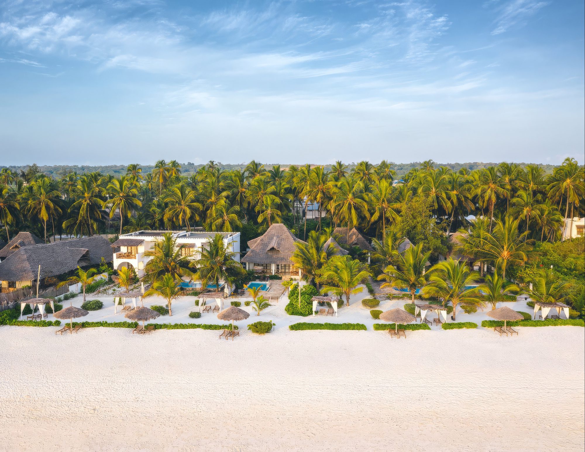 Complejo del Next Paradise Boutique Resort en la playa con palmeras
