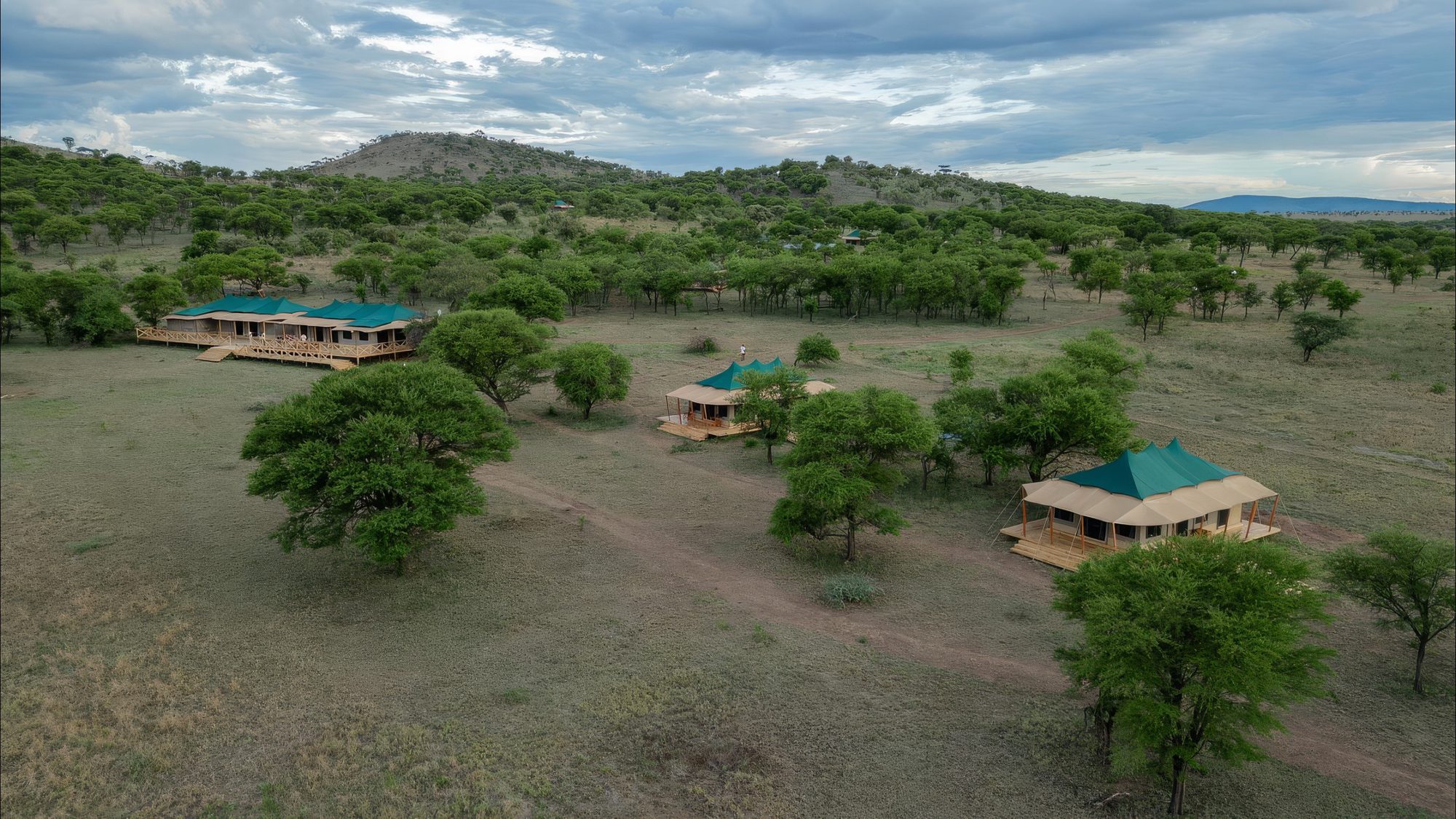 Fila de tiendas del Signature Serengeti Luxury Tented Safari Camp en la sabana