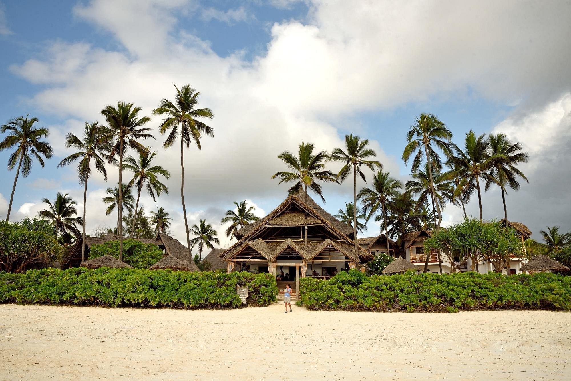 Edificio del Villa Kiva Boutique Hotel en la playa con palmeras